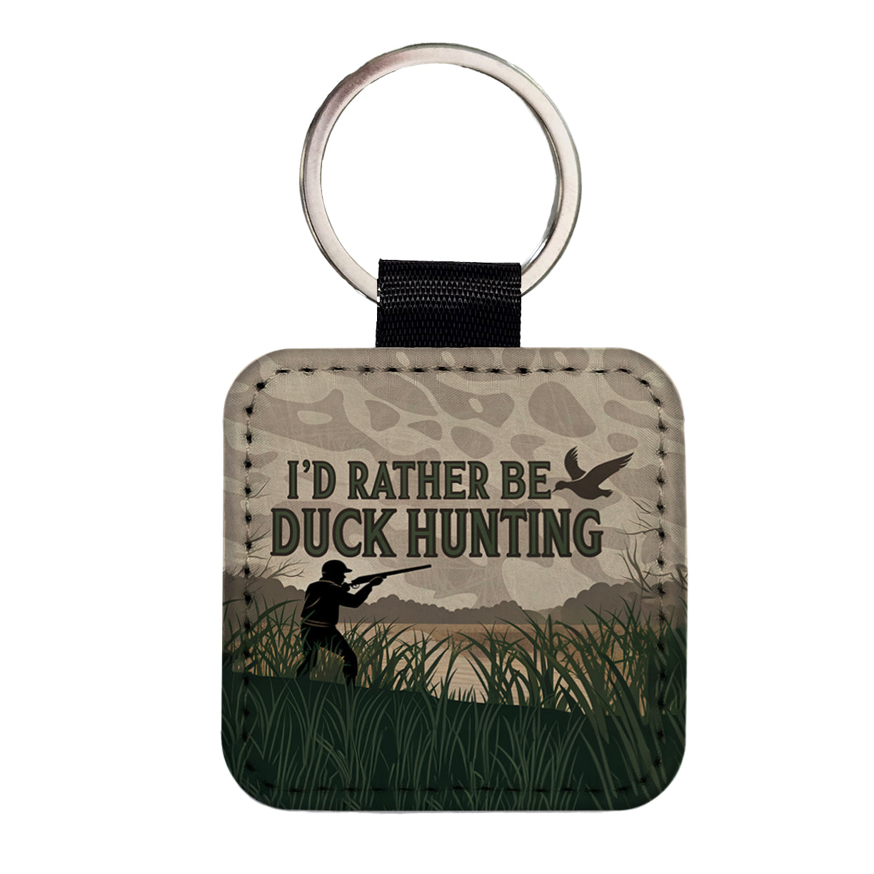 I'd Rather Be Duck Hunting Hunter Square Faux Leather Keychain