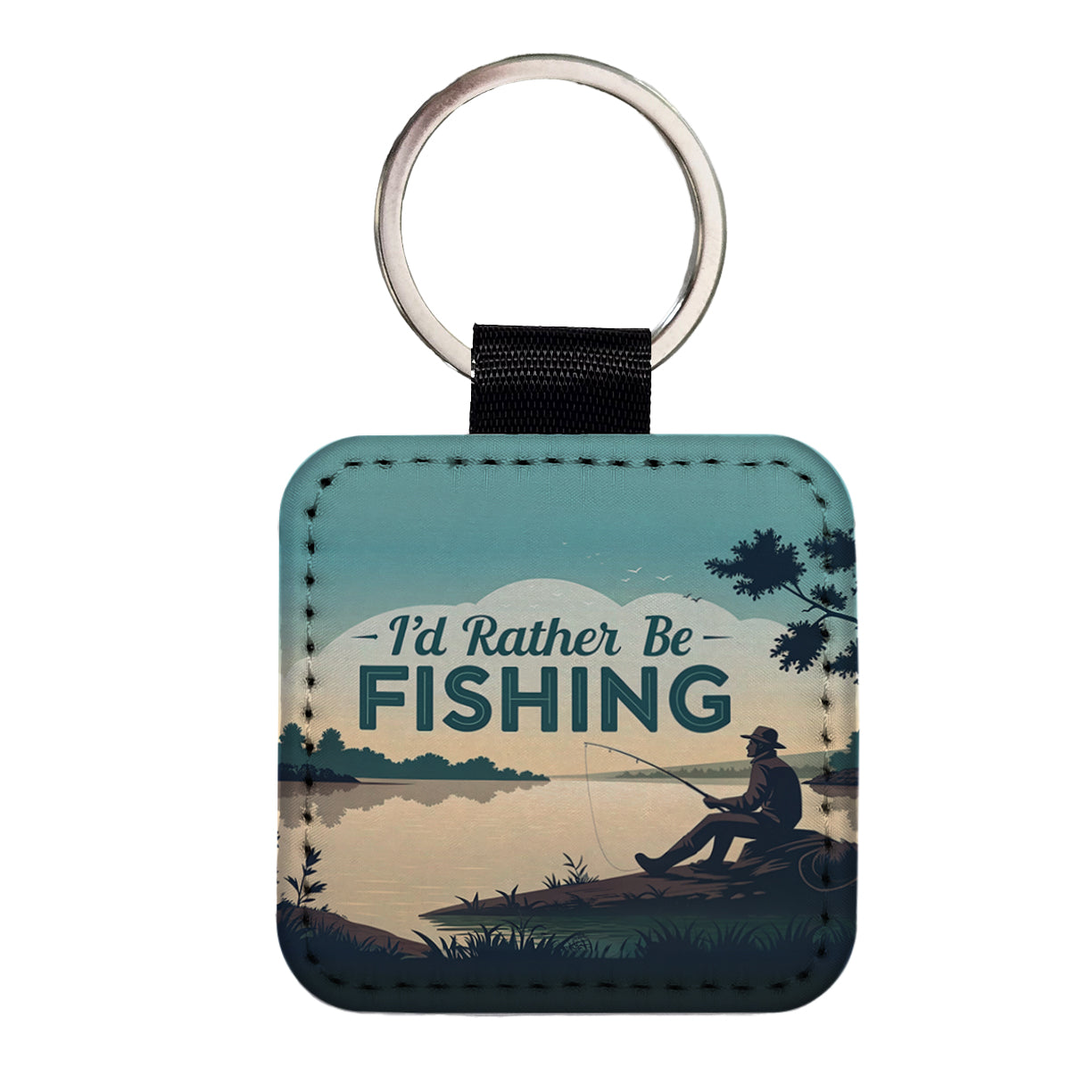 I'd Rather Be Fishing Fish Square Faux Leather Keychain