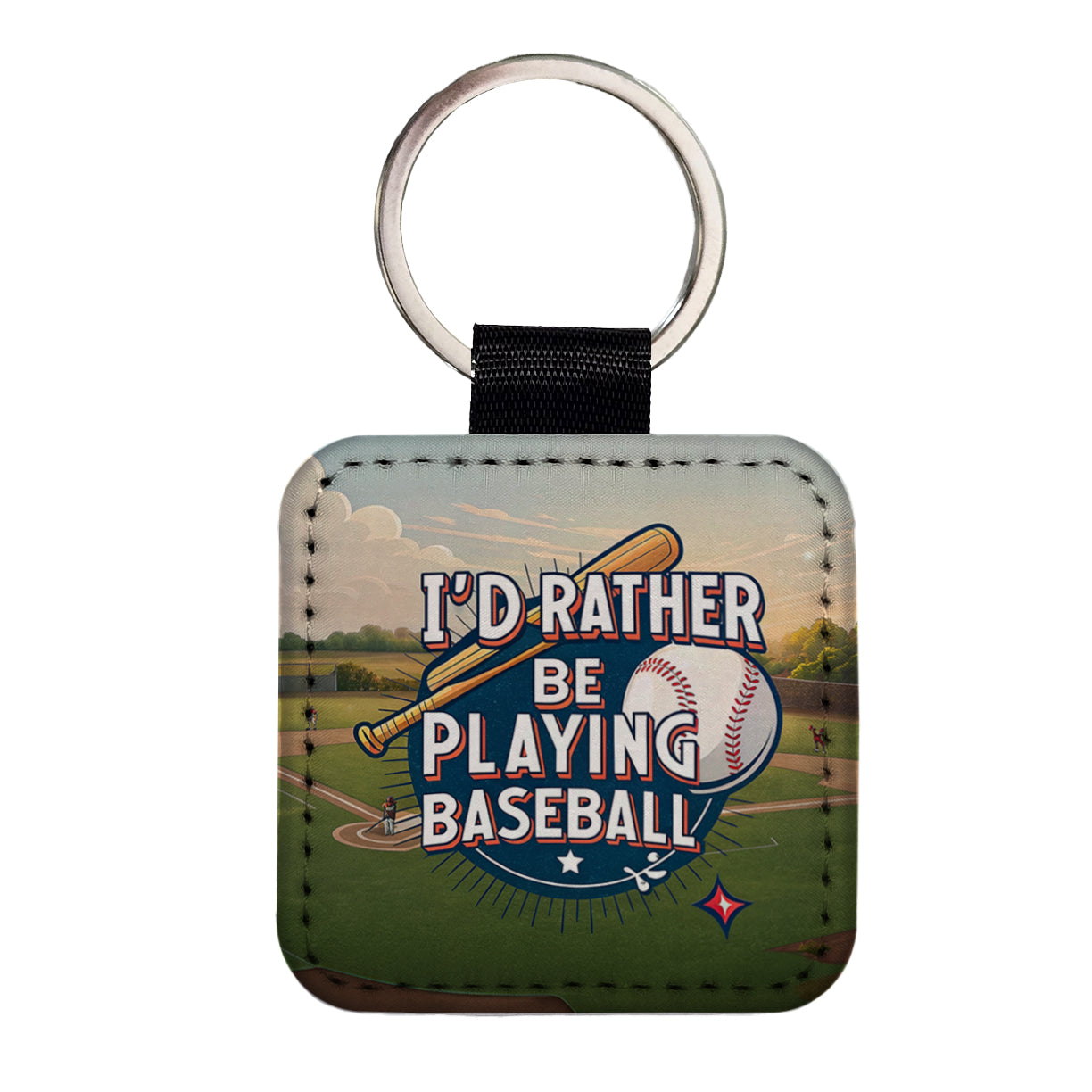 I'd Rather Be Playing Baseball Square Faux Leather Keychain
