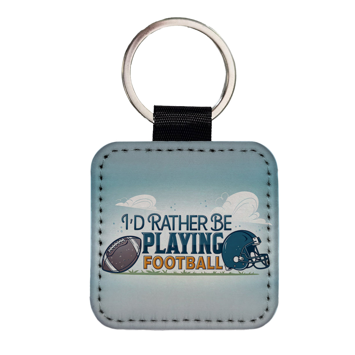 I'd Rather Be Playing Football Square Faux Leather Keychain