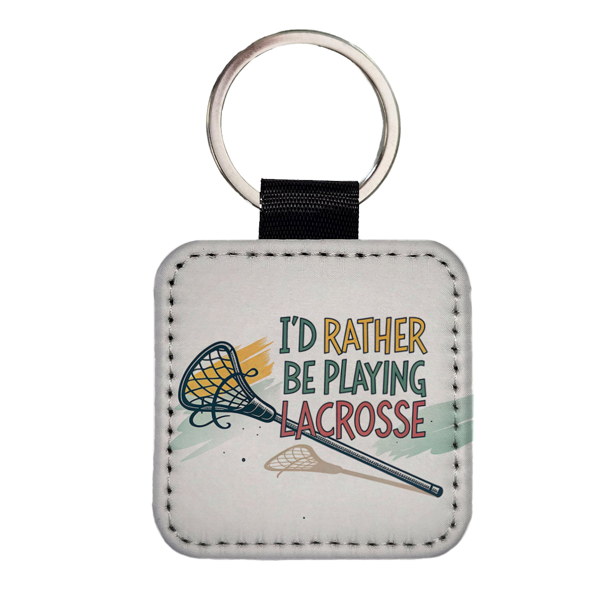 I'd Rather Be Playing Lacrosse Square Faux Leather Keychain