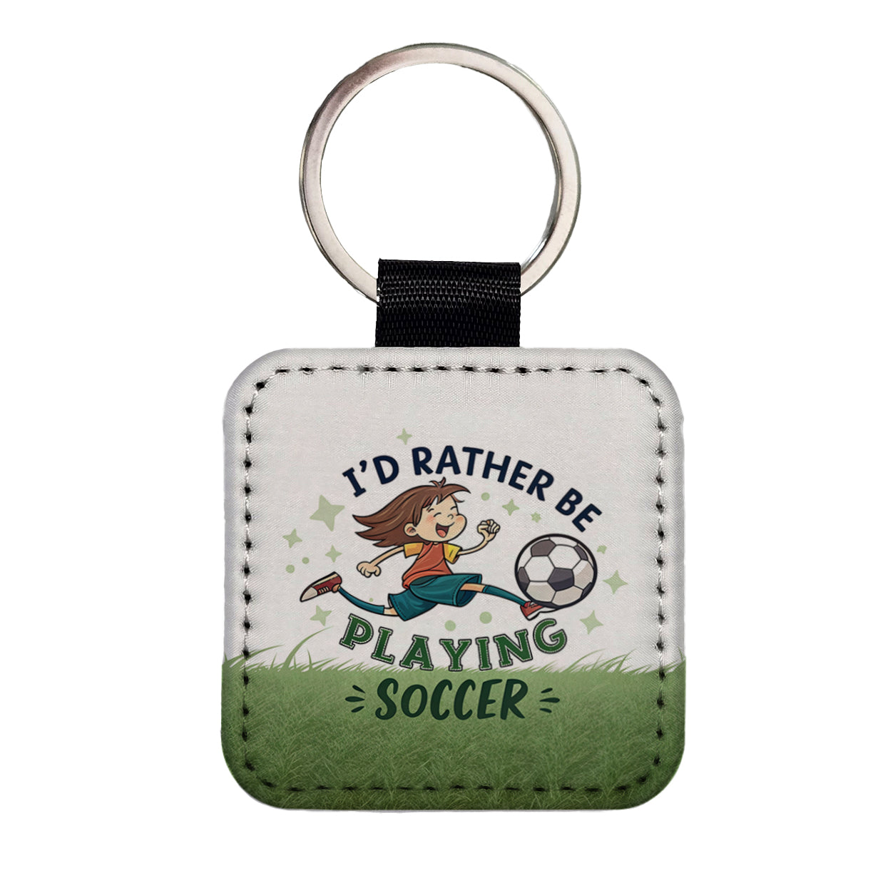 I'd Rather Be Playing Soccer Square Faux Leather Keychain