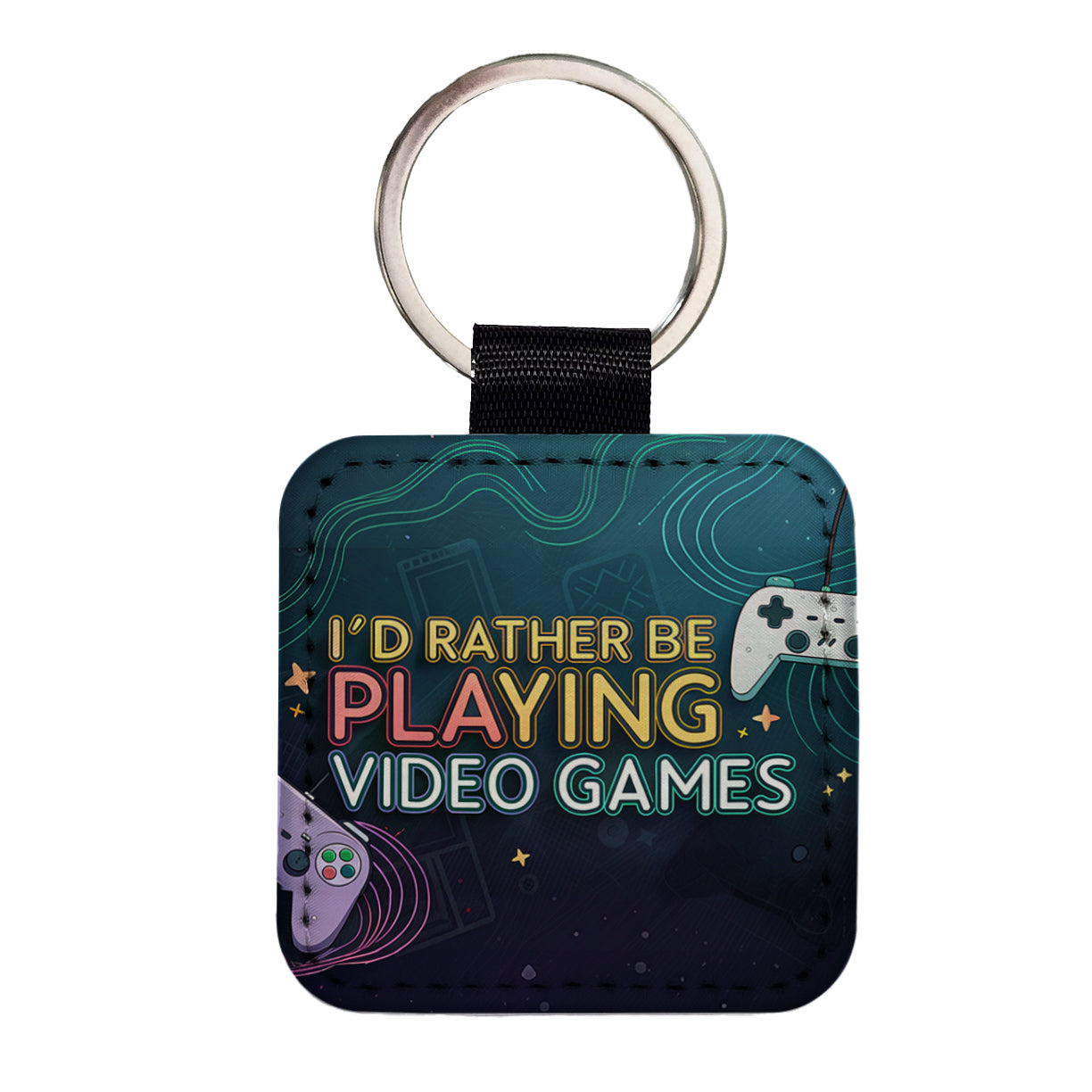 I'd Rather Be Playing Video Games Square Faux Leather Keychain