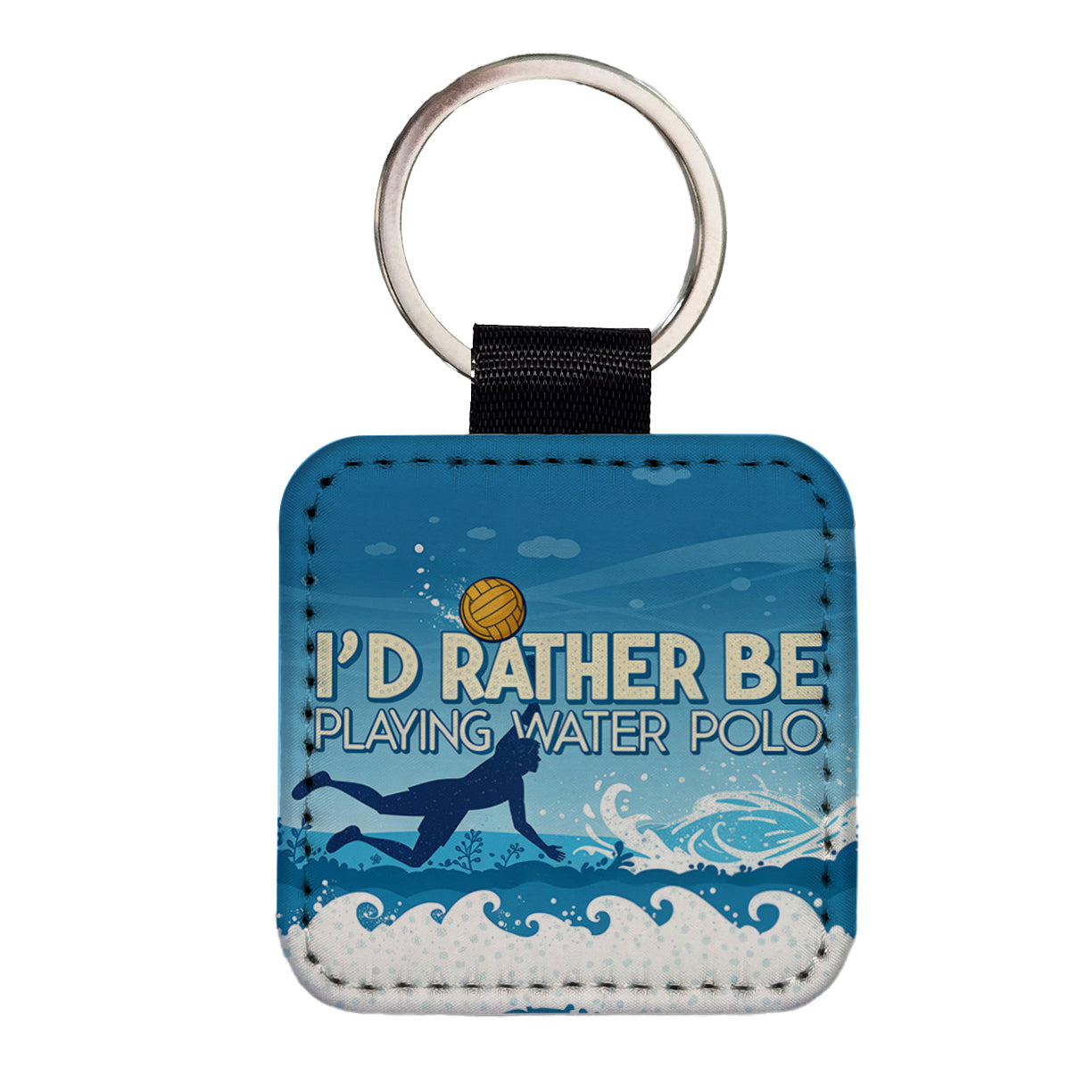 I'd Rather Be Playing Water Polo Square Faux Leather Keychain