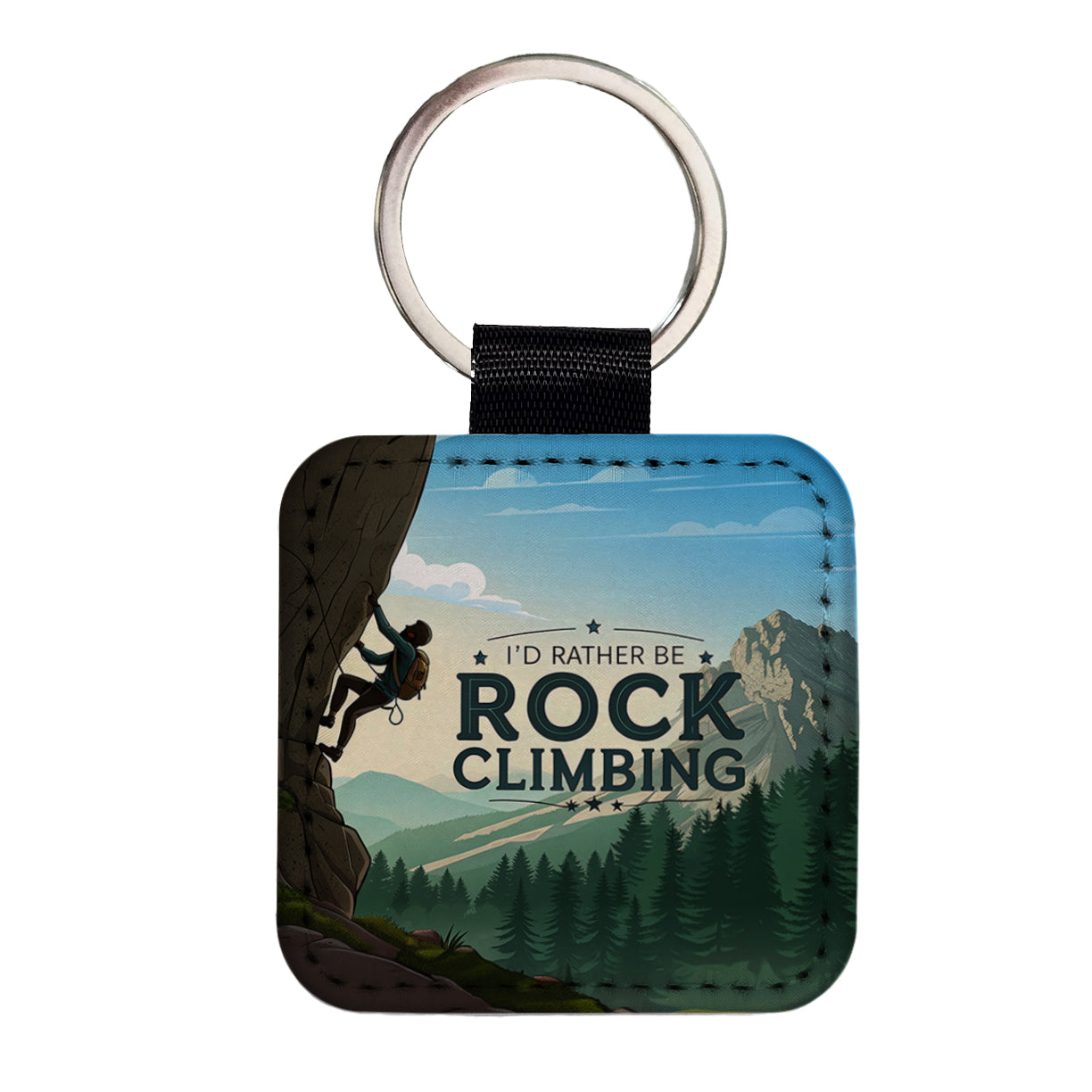 I'd Rather Be Rocking Climbing Square Faux Leather Keychain