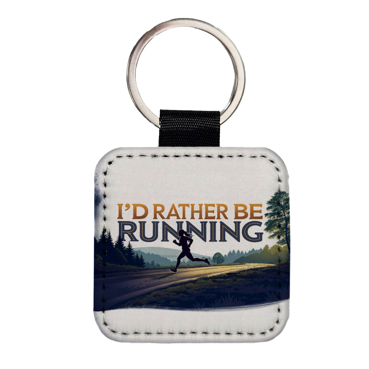 I'd Rather Be Running Woman Jogging Square Faux Leather Keychain