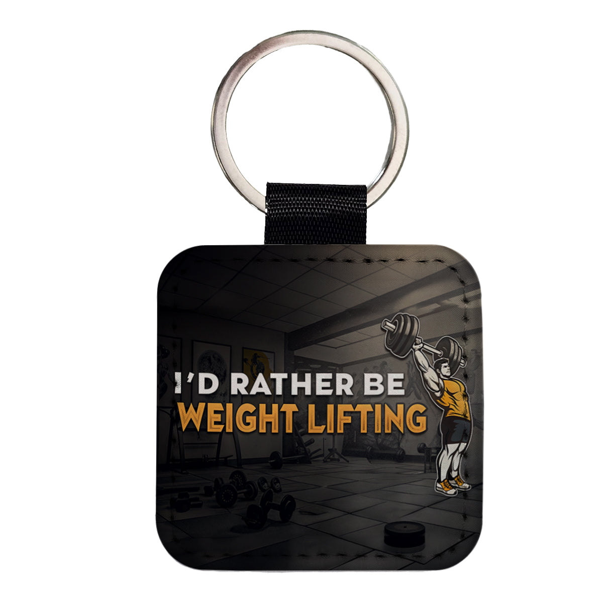 I'd Rather Be Weight Lifting Gym Square Faux Leather Keychain