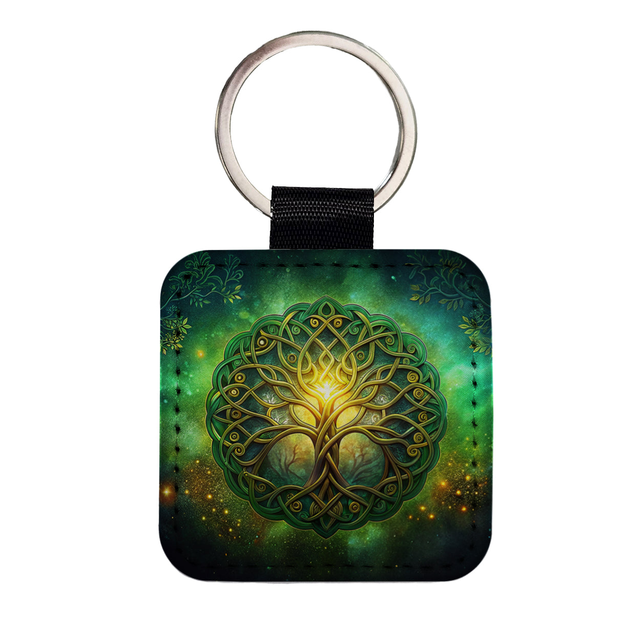 Irish Celtic Elegant Tree Of Life Square Faux Leather Keychain