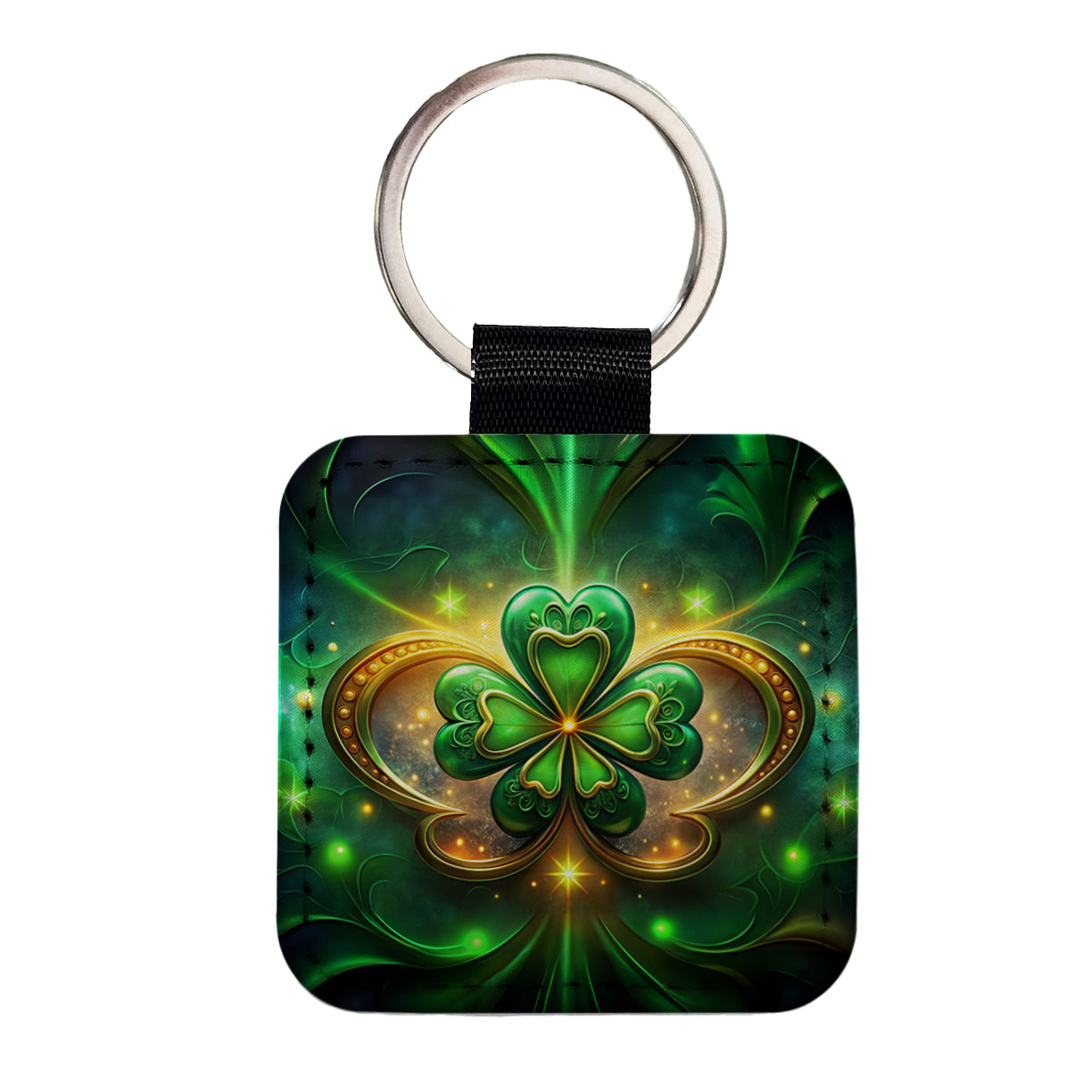 Luck Of The Irish Clover Design Square Faux Leather Keychain