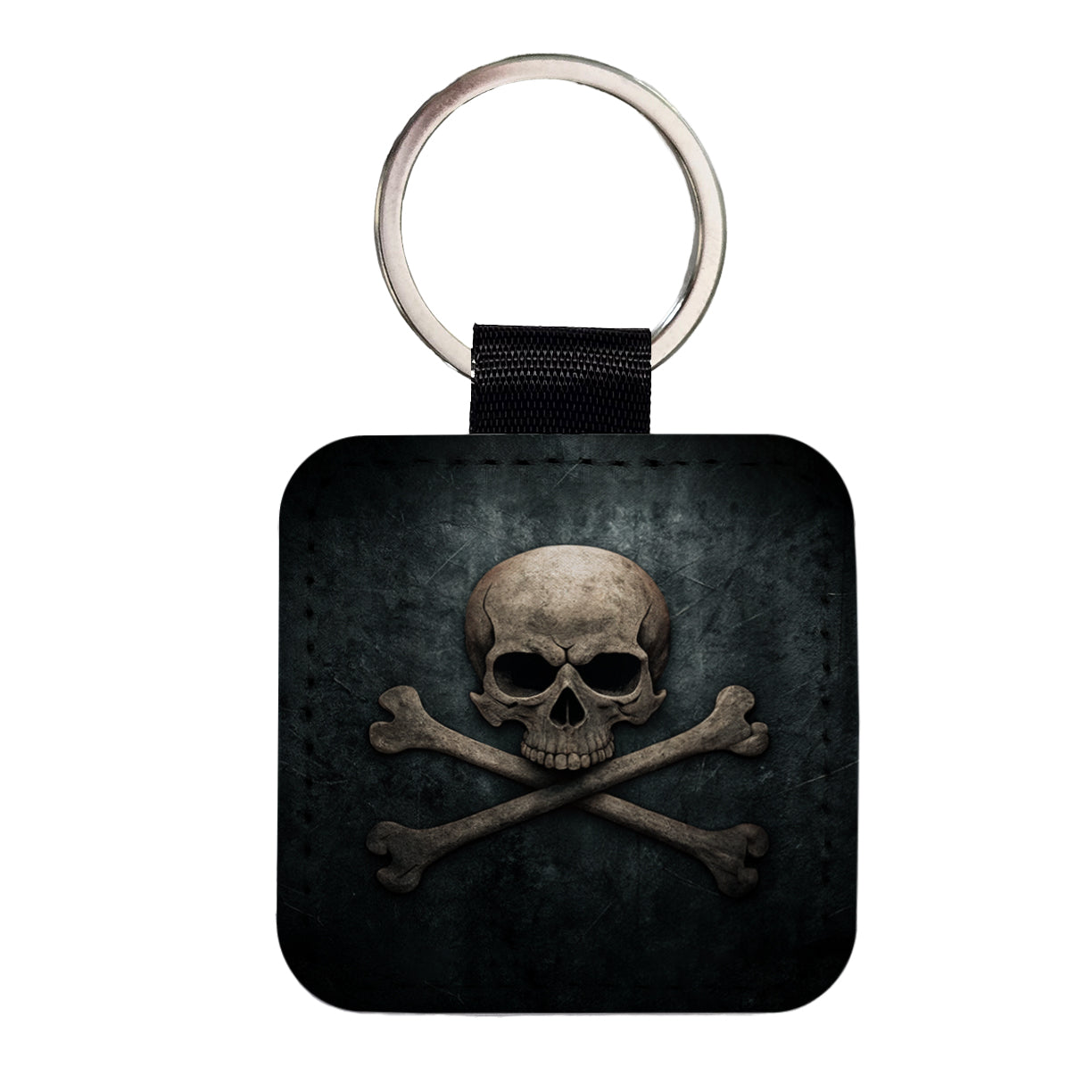 Pirate Skull and Crossbones Dark Rustic Square Faux Leather Keychain
