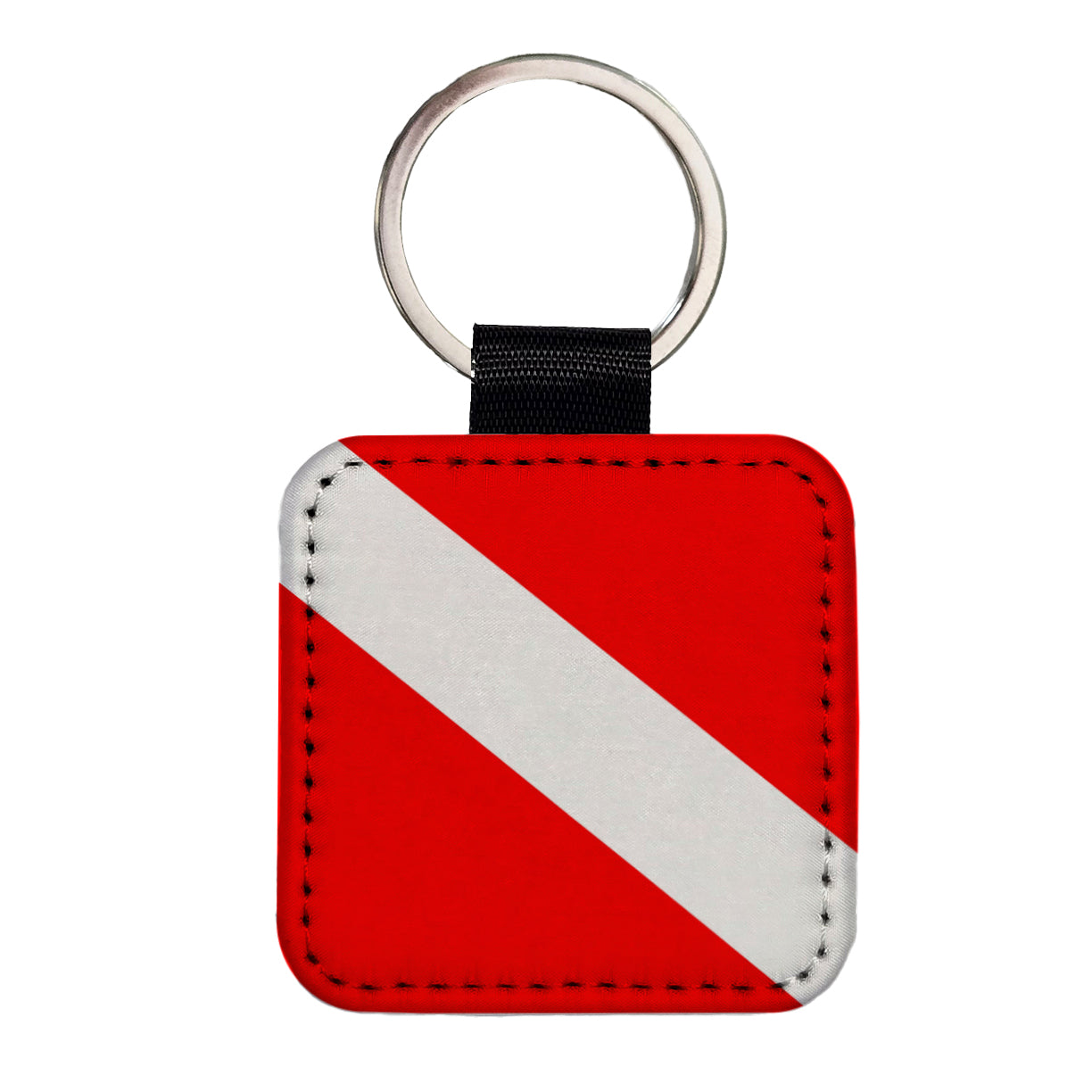 Scuba Diving Flag Red White Diver Down Square Faux Leather Keychain