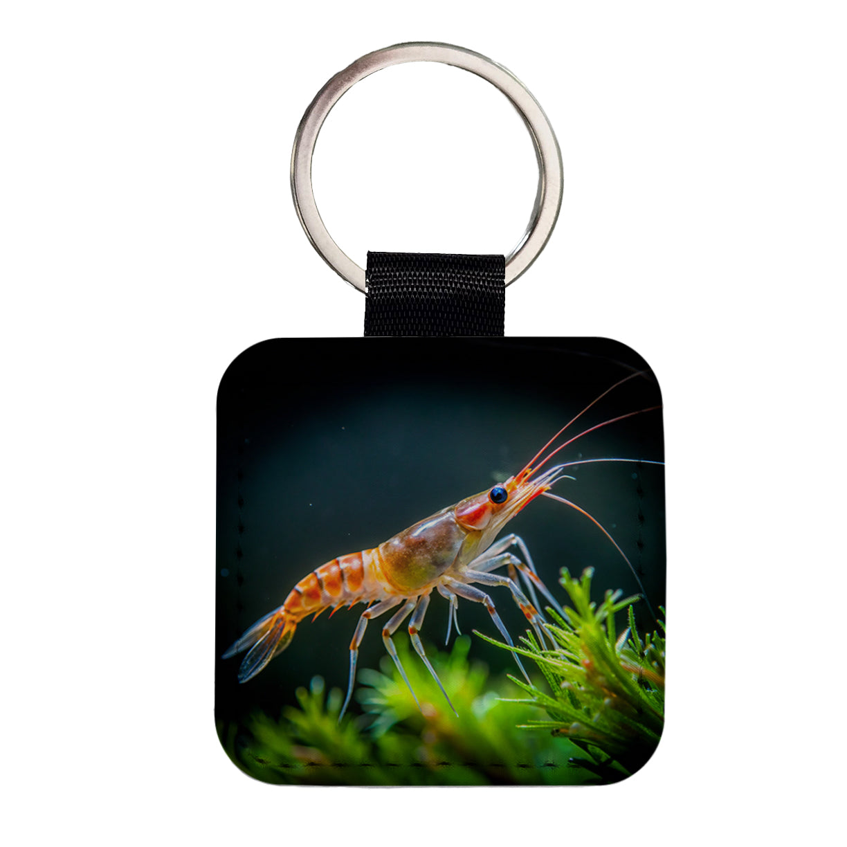 Shrimp Swimming Square Faux Leather Keychain
