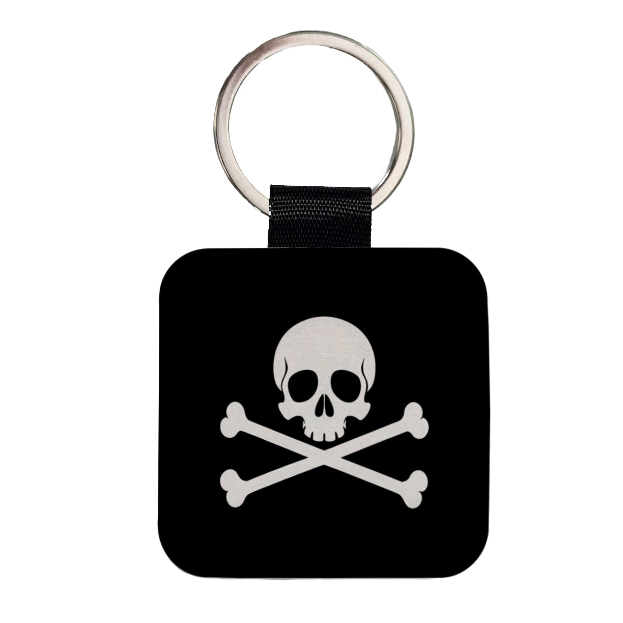 Skull And Crossbones Jolly Roger Pirate Flag Black And White Square Faux Leather Keychain