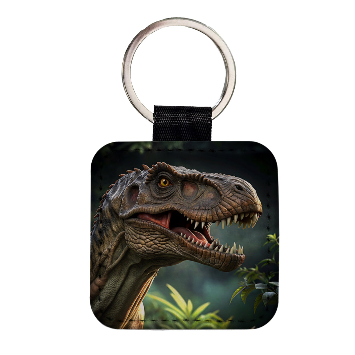 Tyrannosaurus T-Rex Dinosaur Head Square Faux Leather Keychain