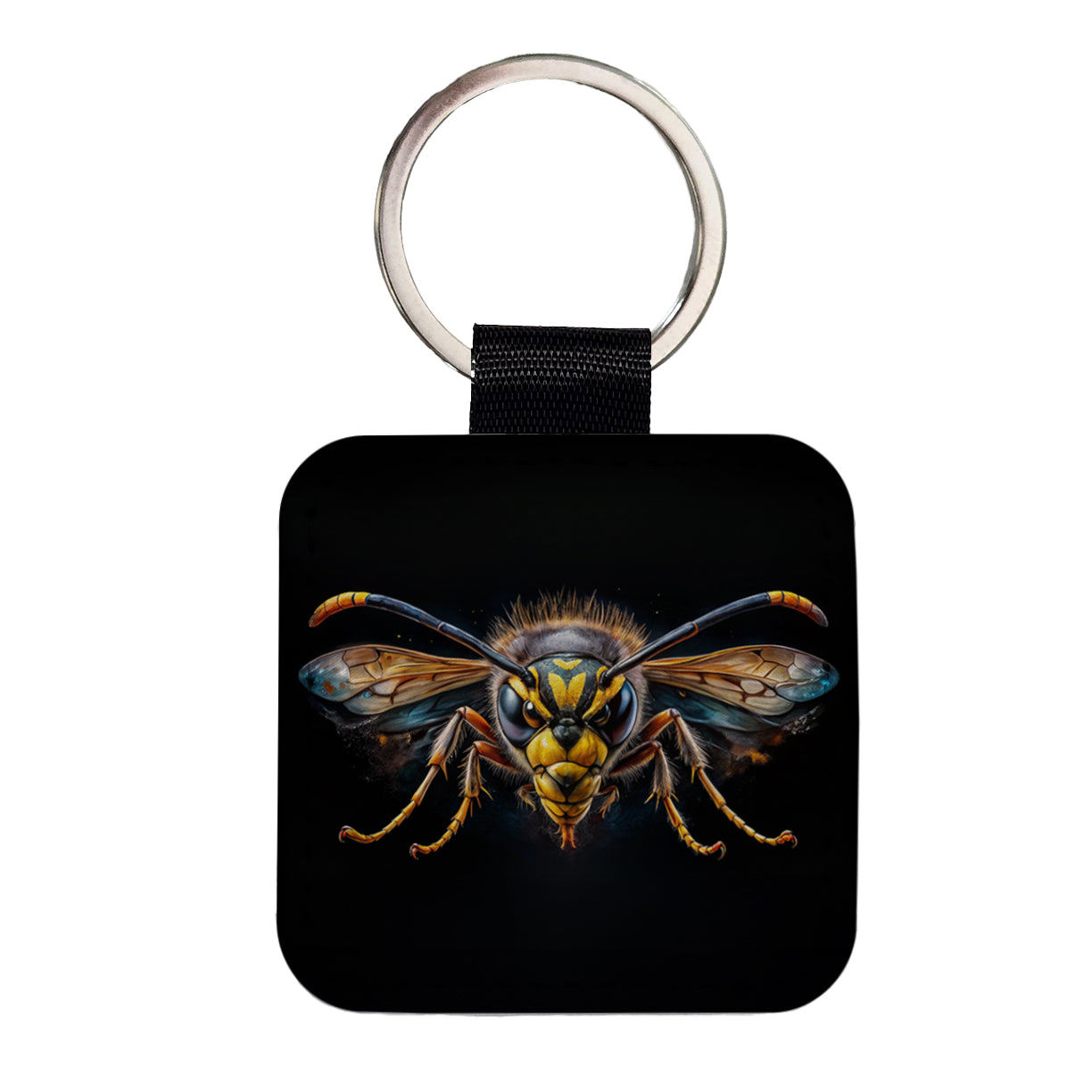 Angry Wasp Watercolor Square Faux Leather Keychain