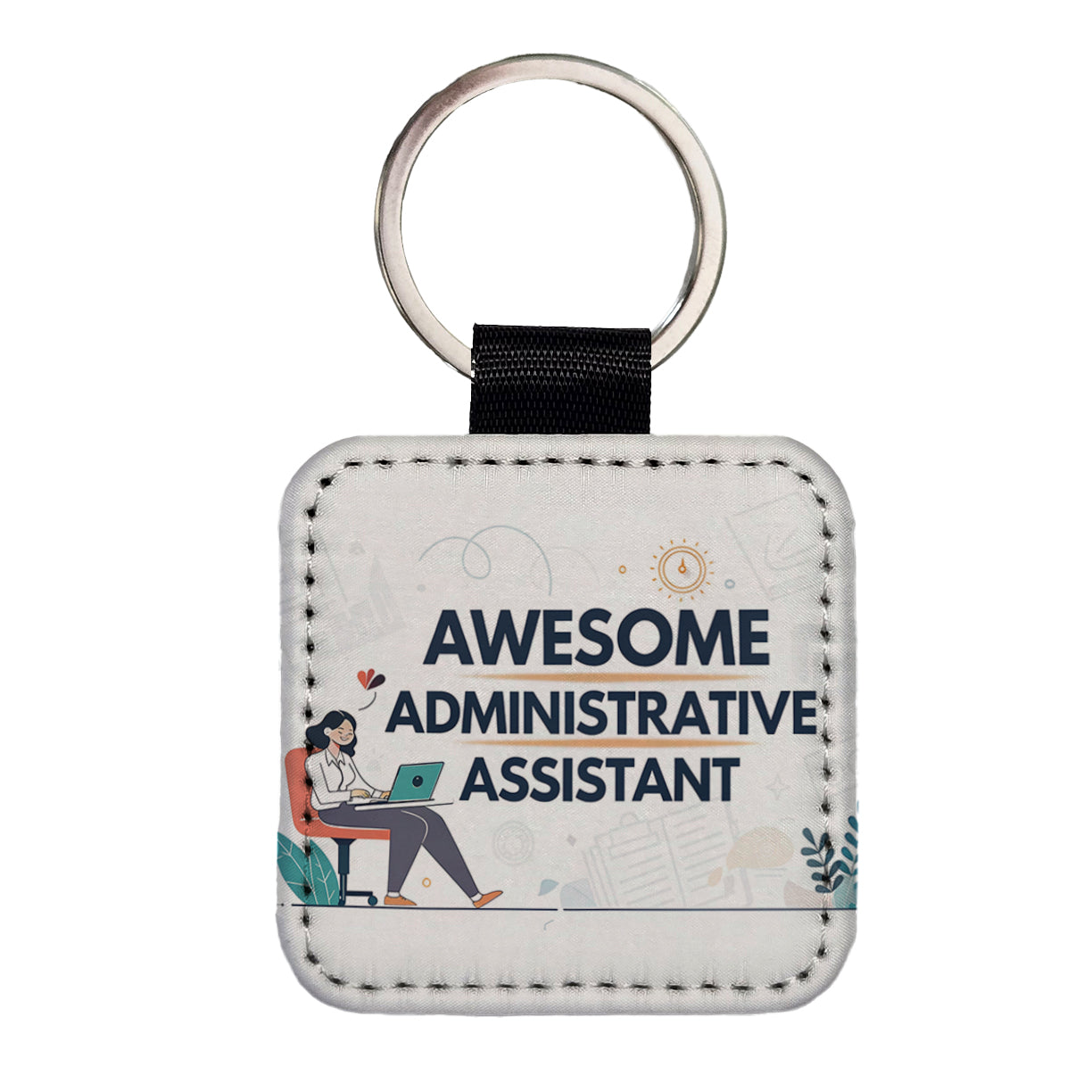 Awesome Administrative Assistant Inspirational Square Faux Leather Keychain