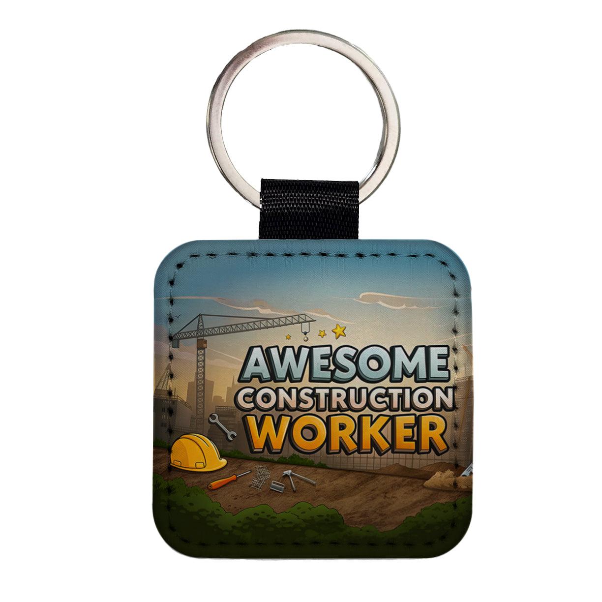 Awesome Construction Worker Inspirational Square Faux Leather Keychain