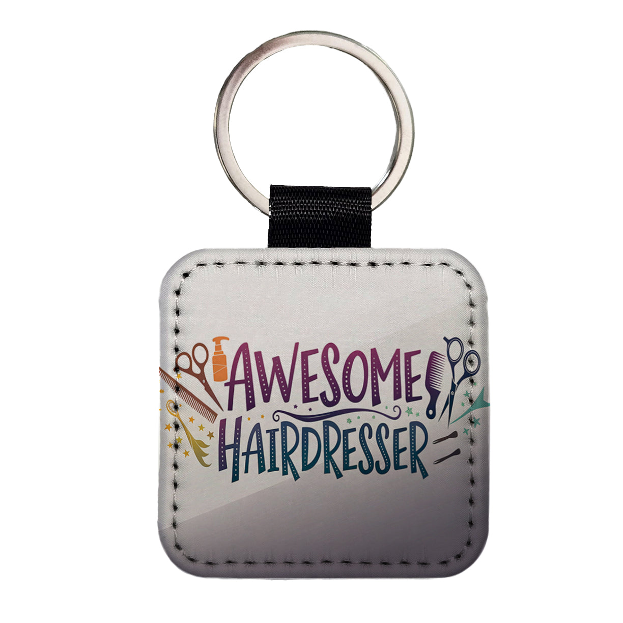 Awesome Hairdresser Inspirational Square Faux Leather Keychain