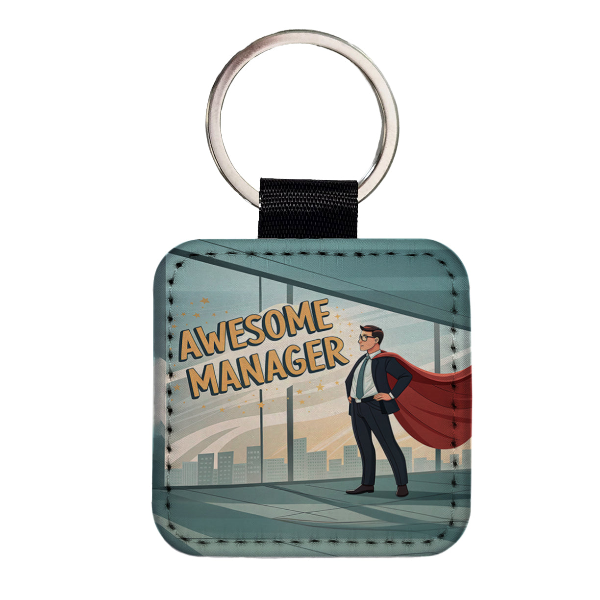Awesome Manager Man Male Inspirational Square Faux Leather Keychain