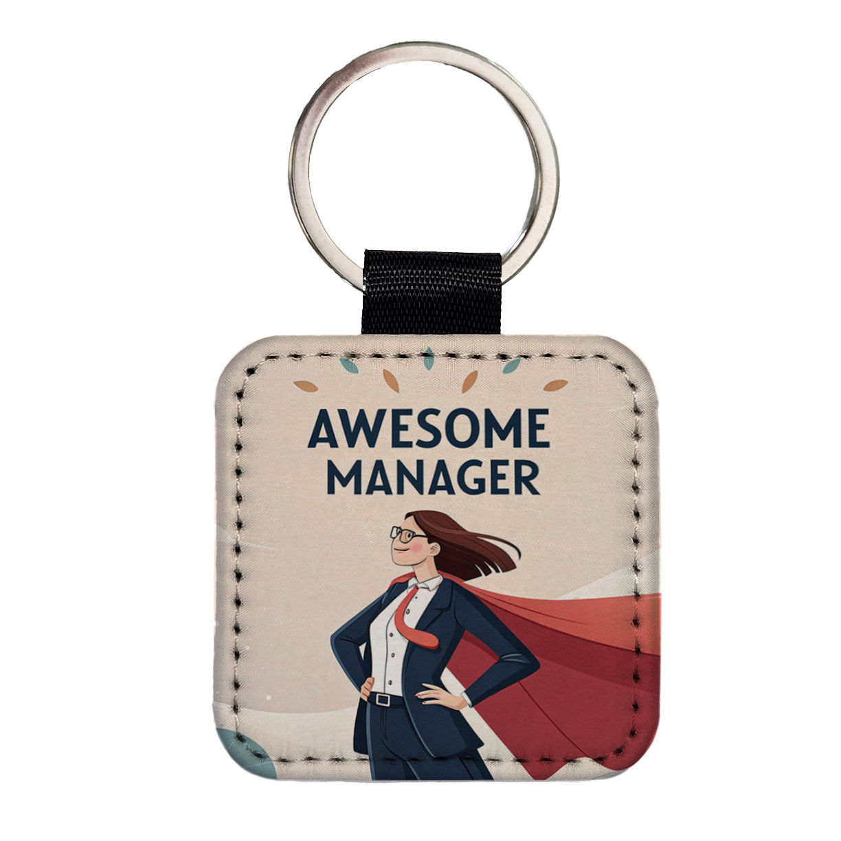 Awesome Manager Woman Female Inspirational Square Faux Leather Keychain
