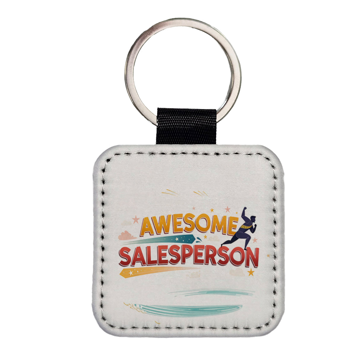 Awesome Salesperson Inspirational Superhero Square Faux Leather Keychain