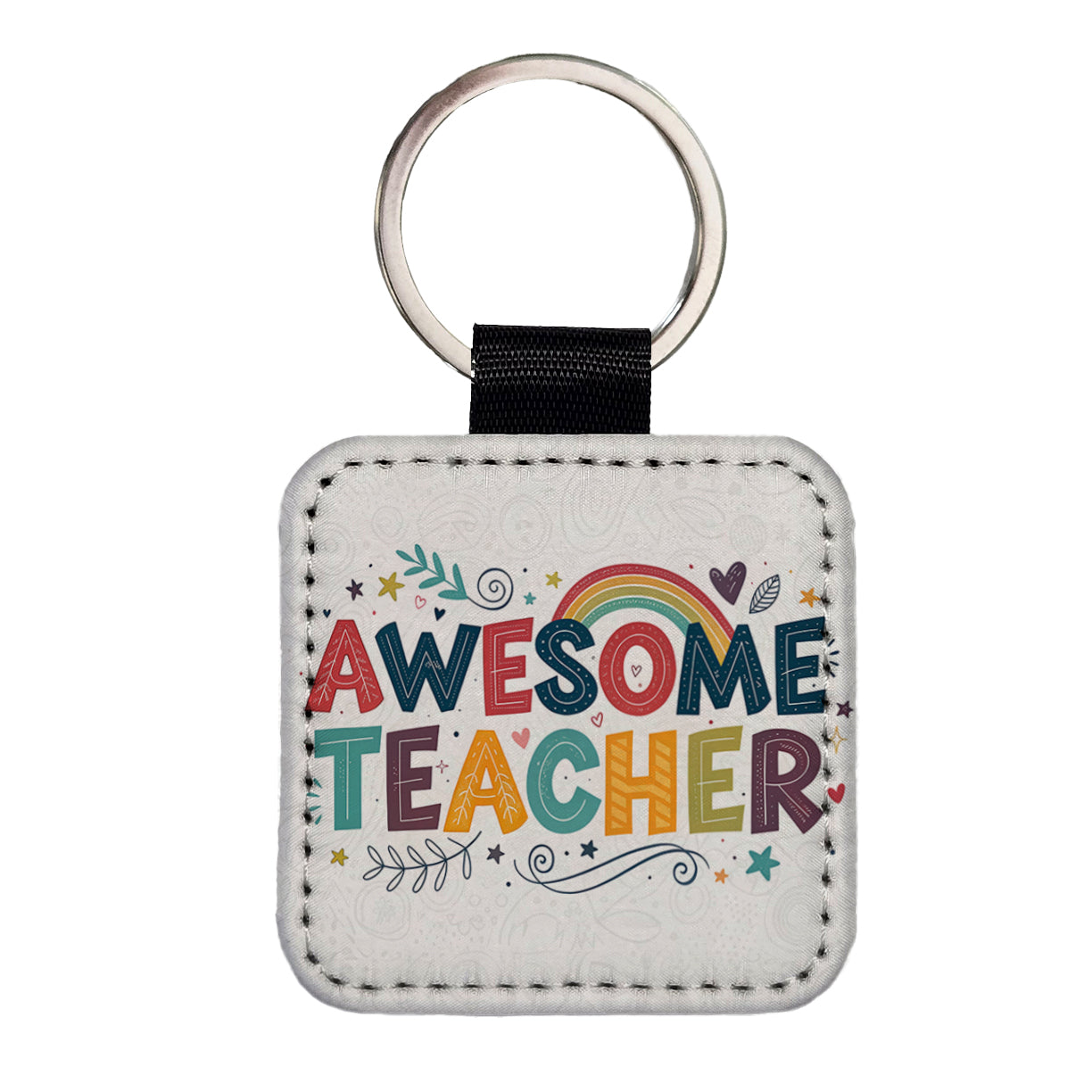 Awesome Teacher Inspirational Square Faux Leather Keychain