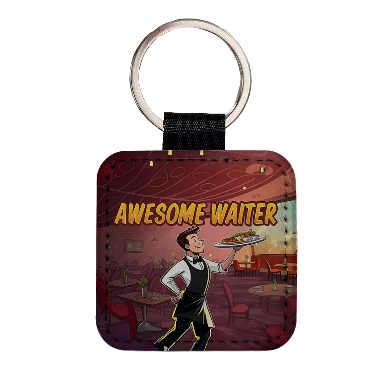 Awesome Waiter Inspirational Food Server Square Faux Leather Keychain