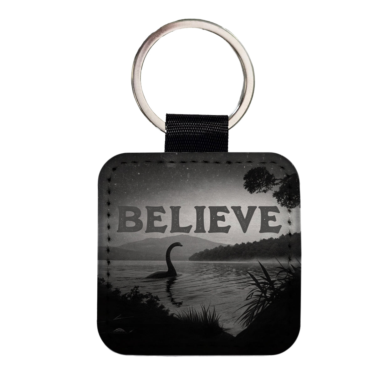 Believe Loch Ness Monster Fantasy Creatures Square Faux Leather Keychain