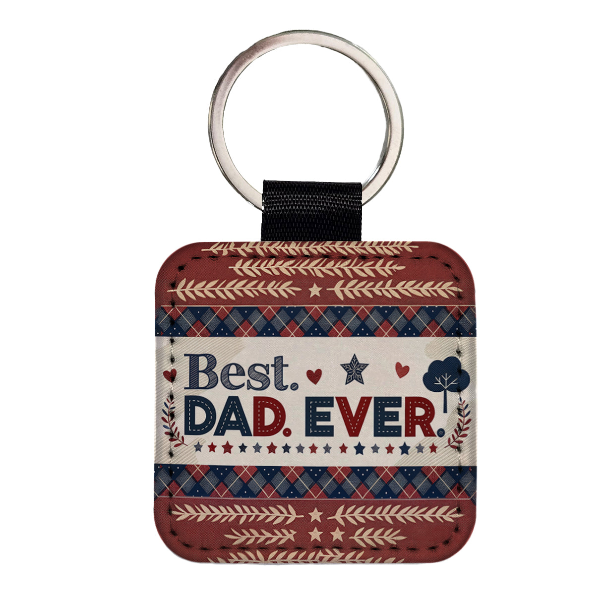 Best Dad Ever Plaid Father's Day Square Faux Leather Keychain