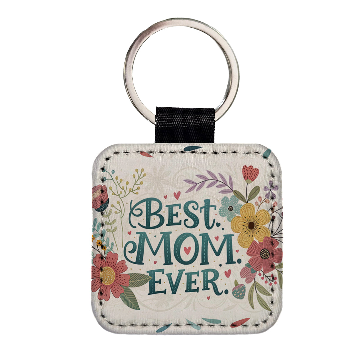Best Mom Ever Flowers Mother's Day Square Faux Leather Keychain