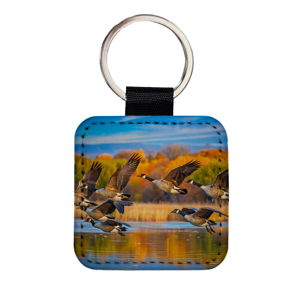 Canada Canadian Geese In Flight Square Faux Leather Keychain