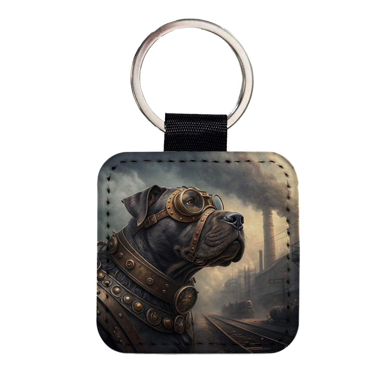 Cane Corso Dog Steampunk Square Faux Leather Keychain