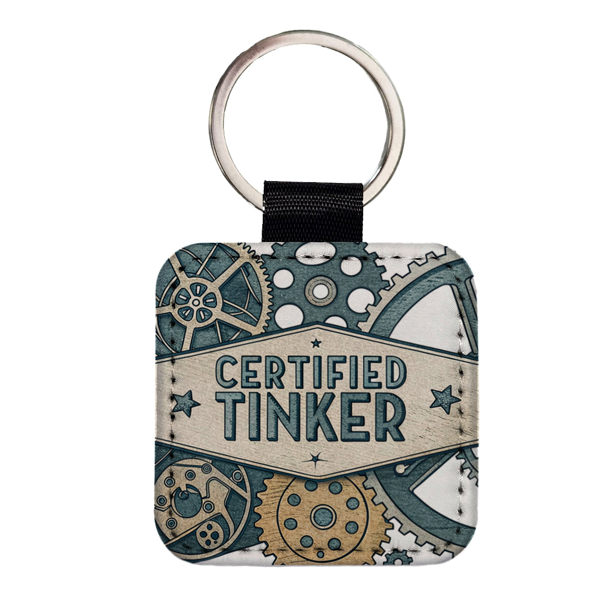 Certified Tinker Gears Square Faux Leather Keychain