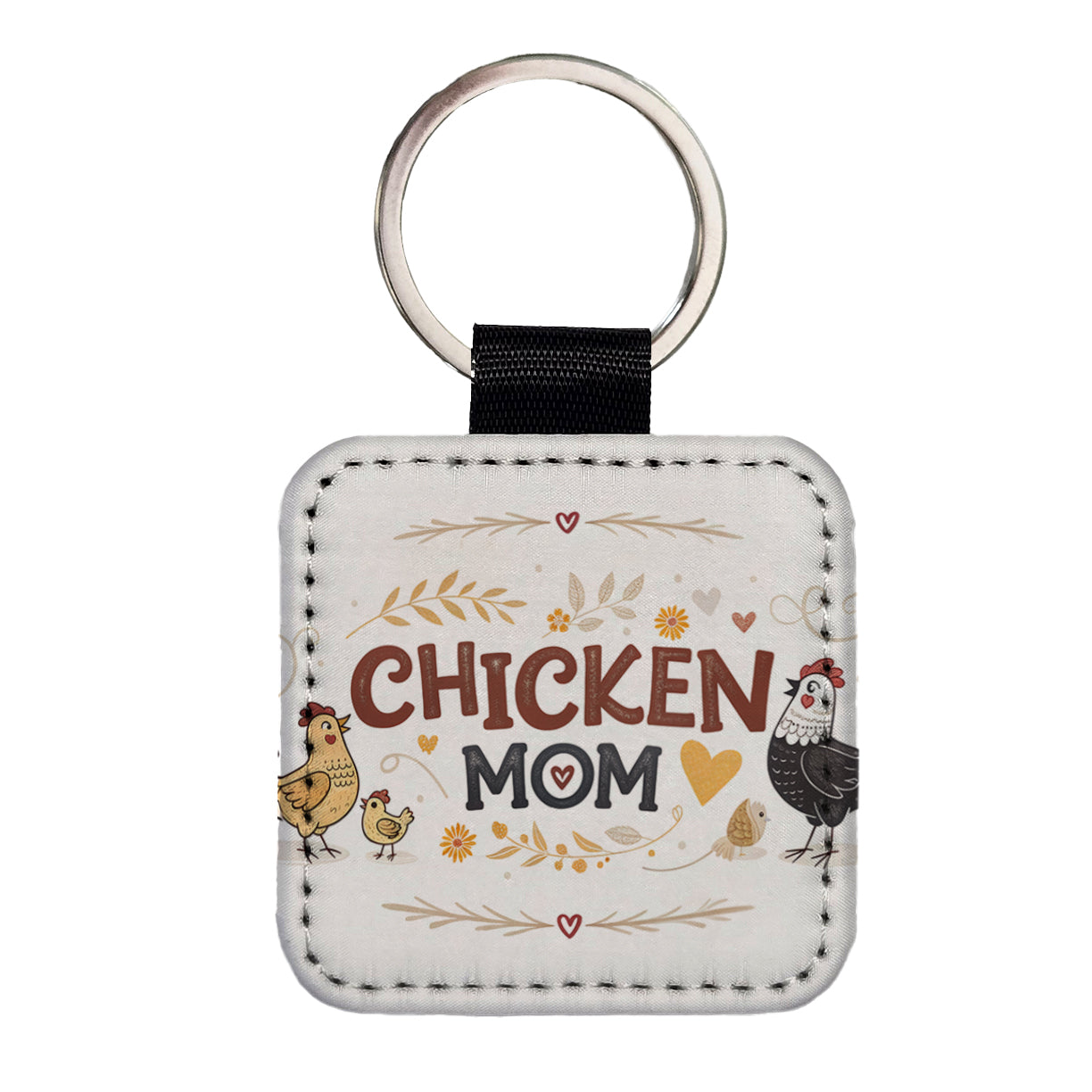 Chicken Mom Cute Funny Square Faux Leather Keychain