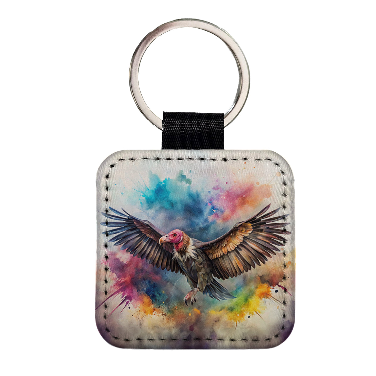 Condor Watercolor Square Faux Leather Keychain