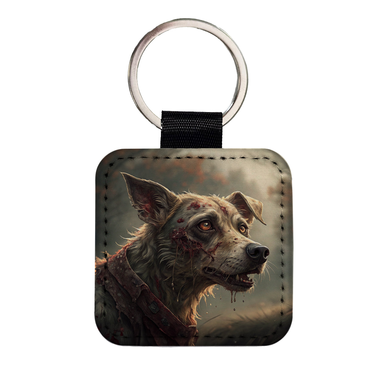 Dog Zombie Creepy Scary Halloween Square Faux Leather Keychain