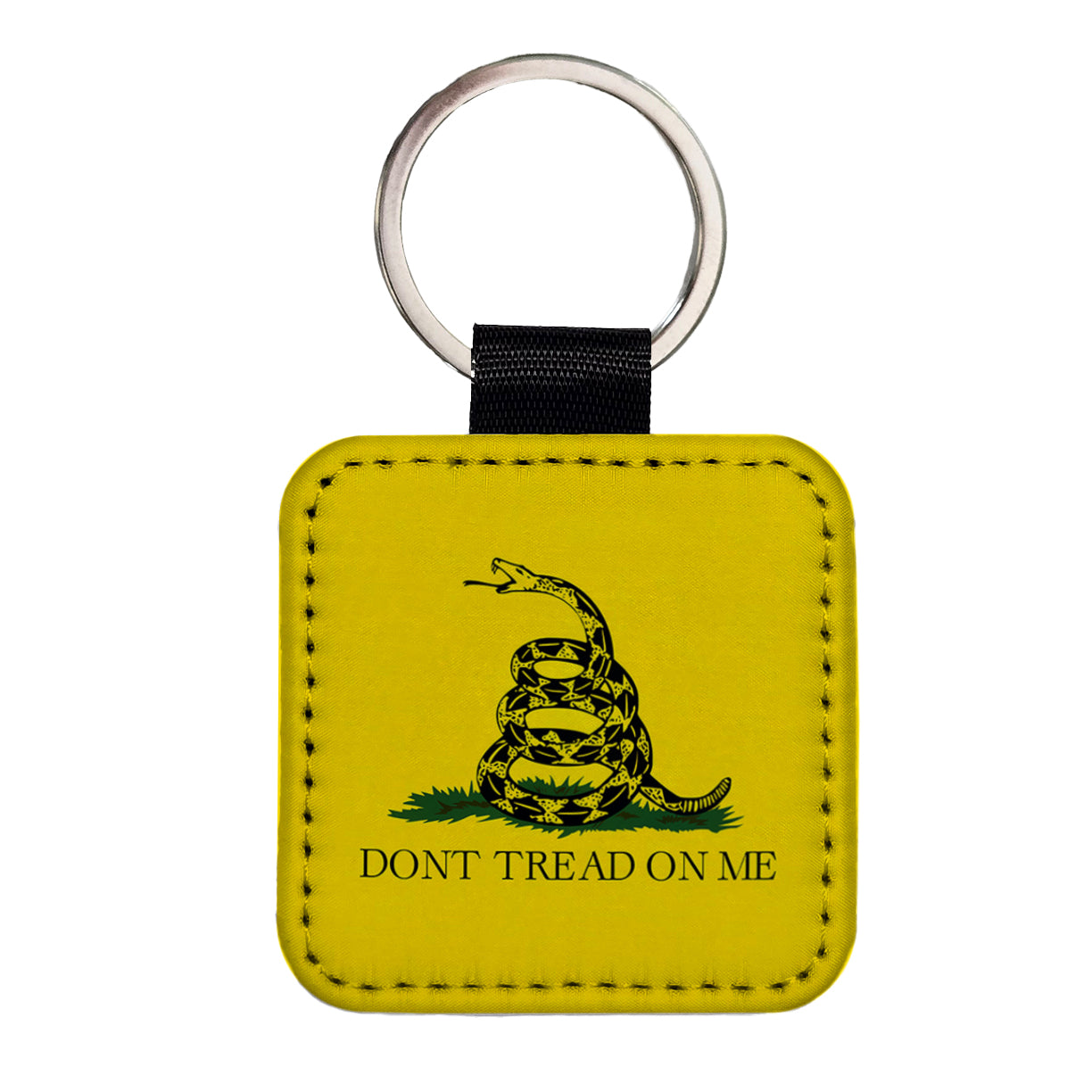 Gadsden Flag Don't Tread On Me Rattlesnake Square Faux Leather Keychain