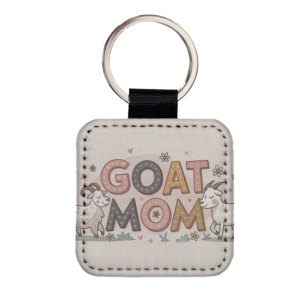 Goat Mom Cute Funny Square Faux Leather Keychain