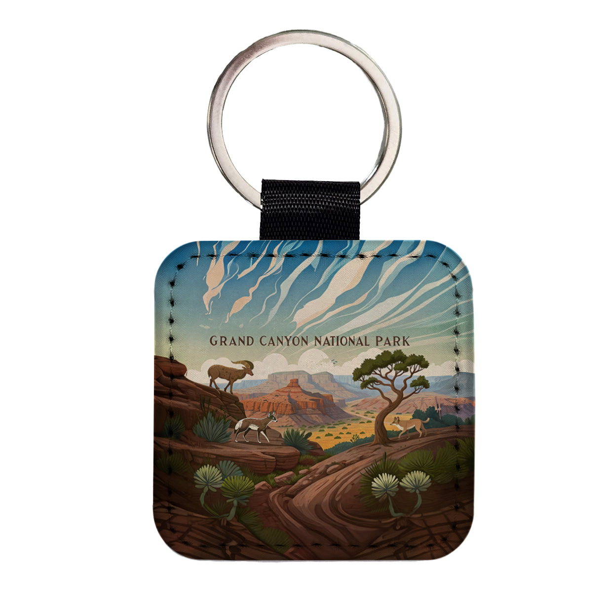 Grand Canyon National Park Animals Square Faux Leather Keychain