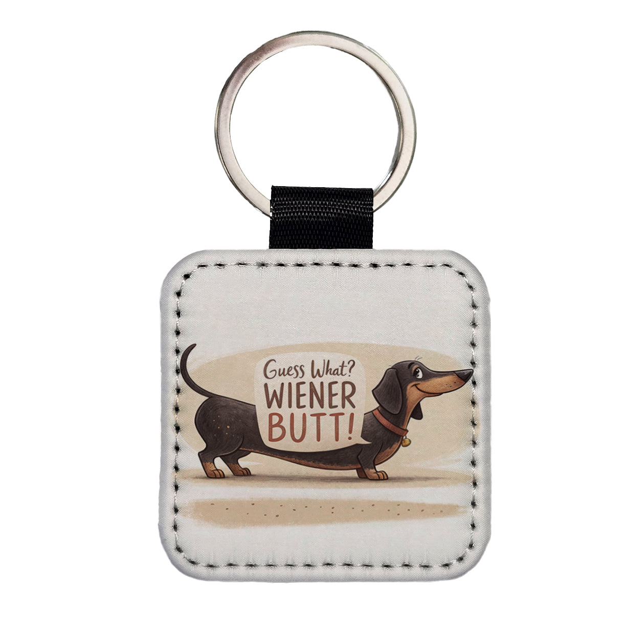 Guess What Wiener Butt Dachshund Funny Square Faux Leather Keychain