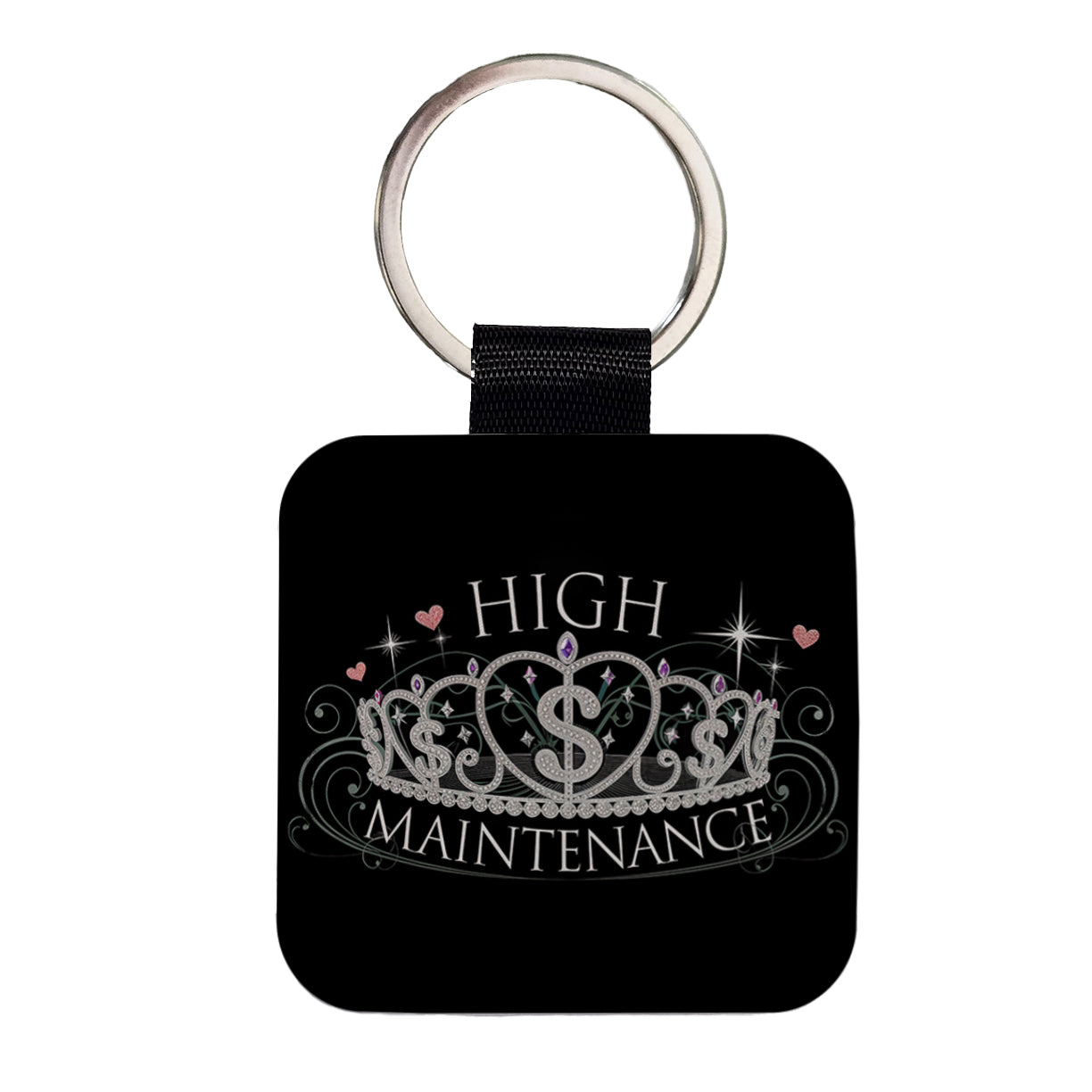 High Maintenance Diamonds Tiara Princess Funny Square Faux Leather Keychain