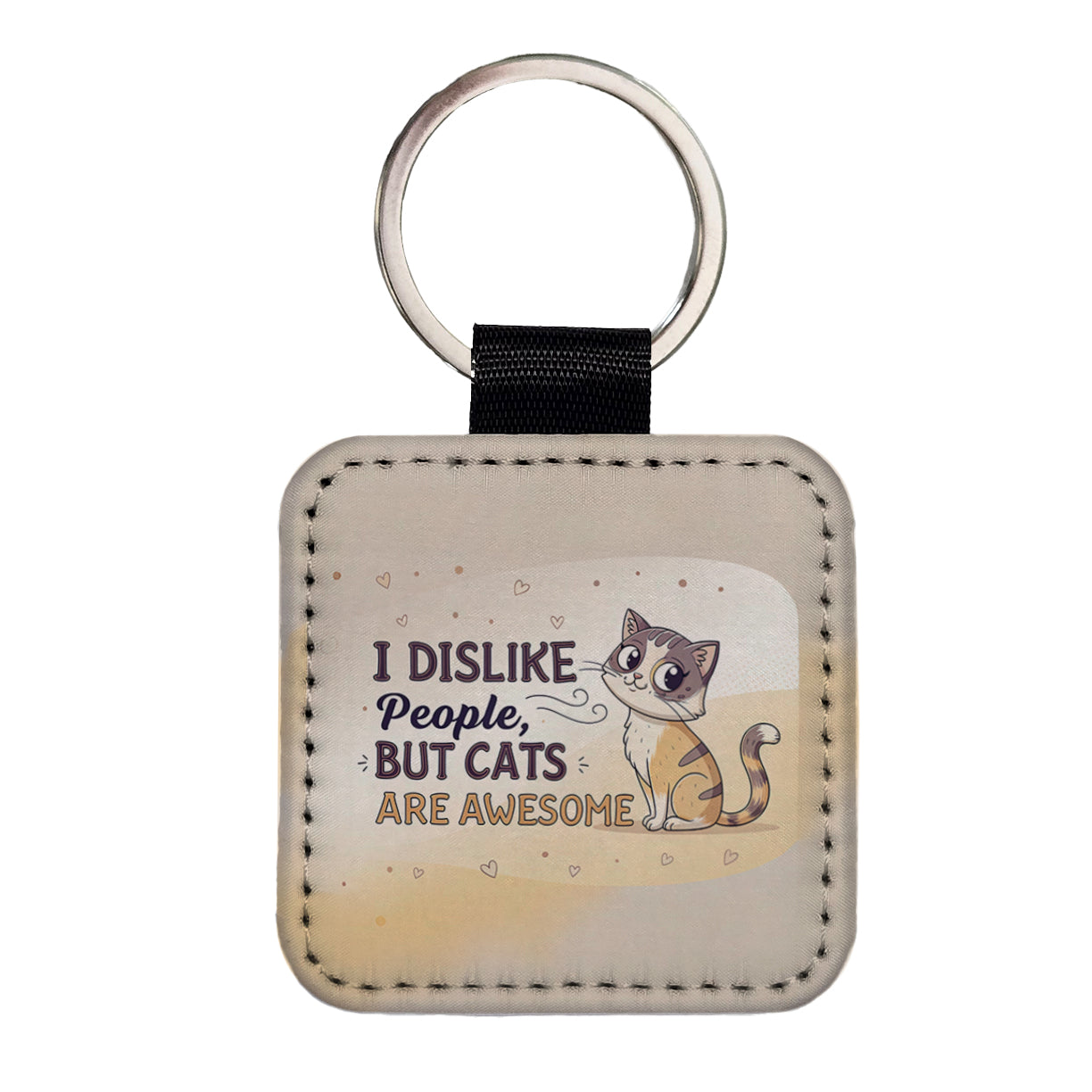 I Dislike People But Cats Are Awesome Funny Square Faux Leather Keychain