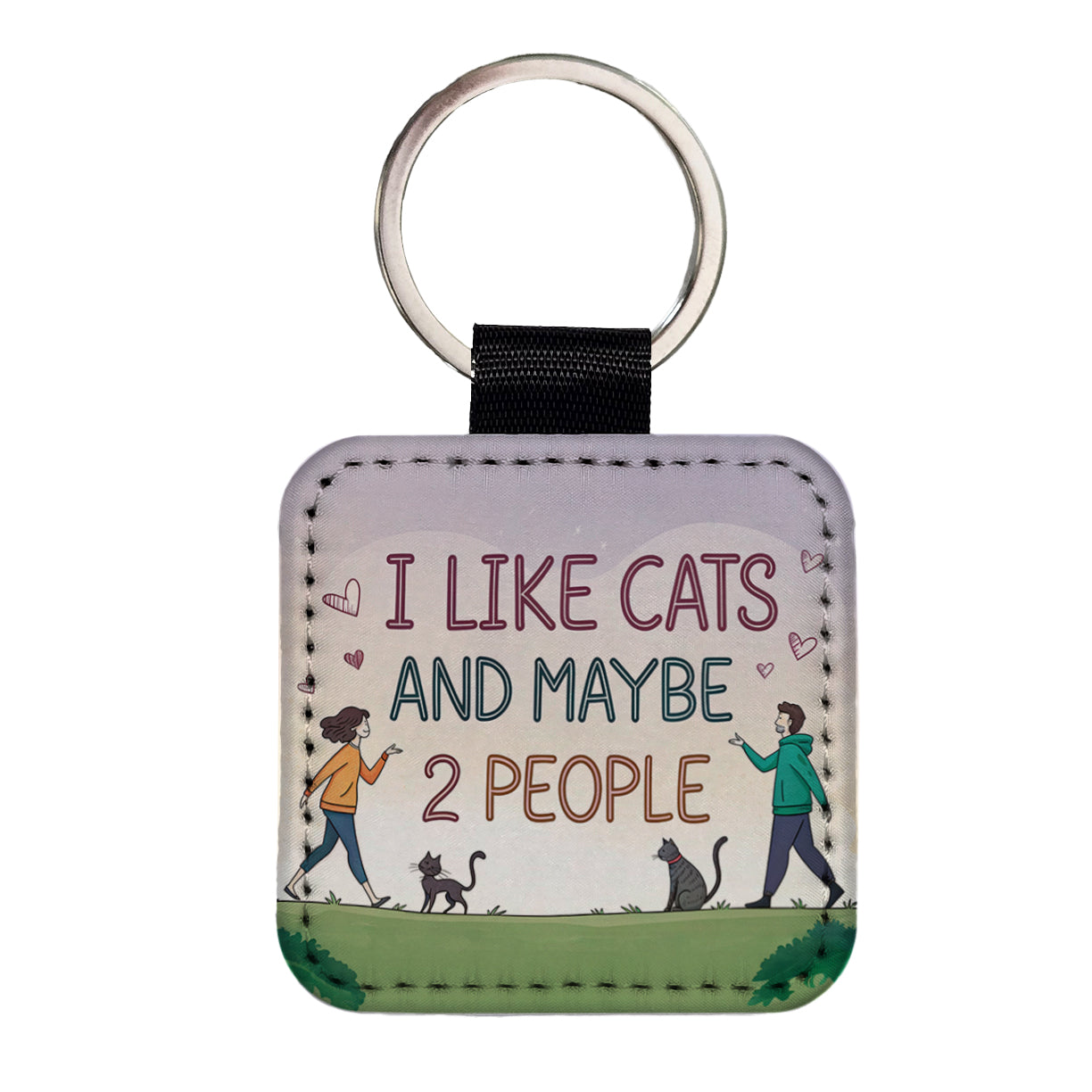 I Like Cats And Maybe 2 People Funny Square Faux Leather Keychain