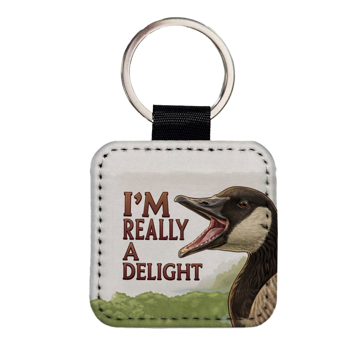 I'm Really a Delight Funny Angry Canadian Goose Square Faux Leather Keychain