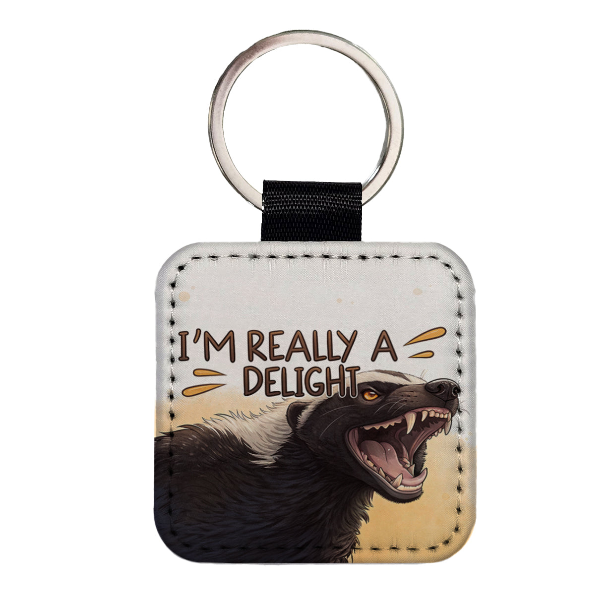 I'm Really a Delight Funny Angry Honey Badger Square Faux Leather Keychain