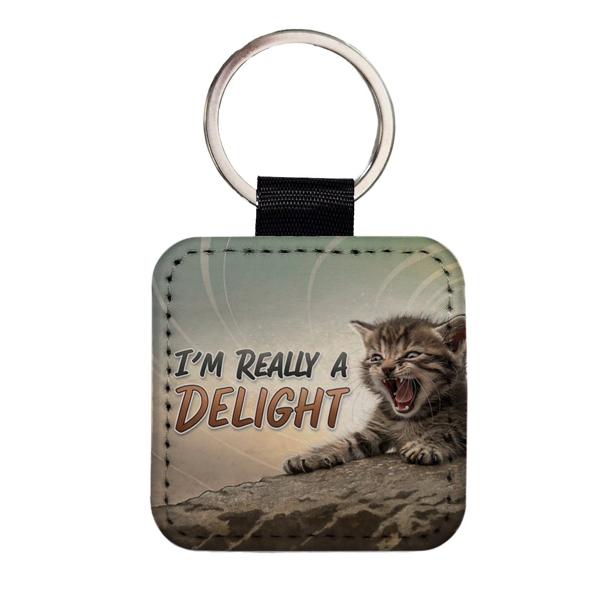 I'm Really a Delight Funny Angry Kitten Square Faux Leather Keychain