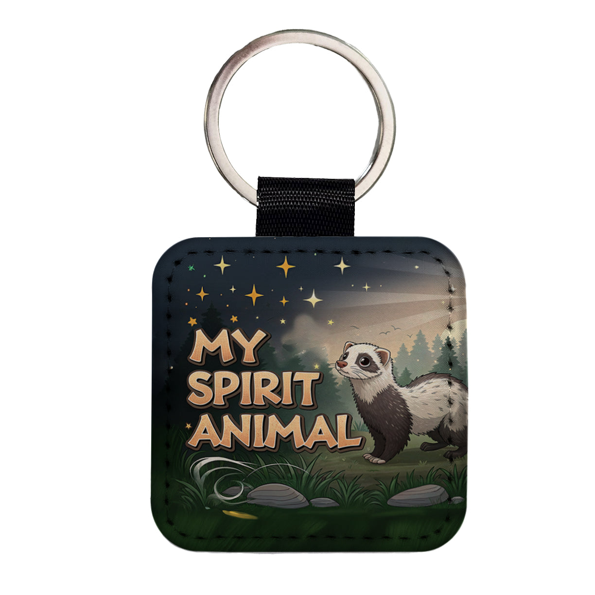 My Spirit Animal Ferret Funny Square Faux Leather Keychain