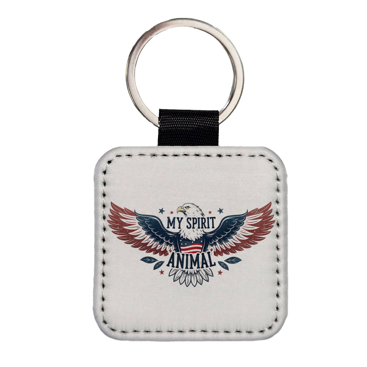 My Spirit Animal Patriotic American Bald Eagle Square Faux Leather Keychain