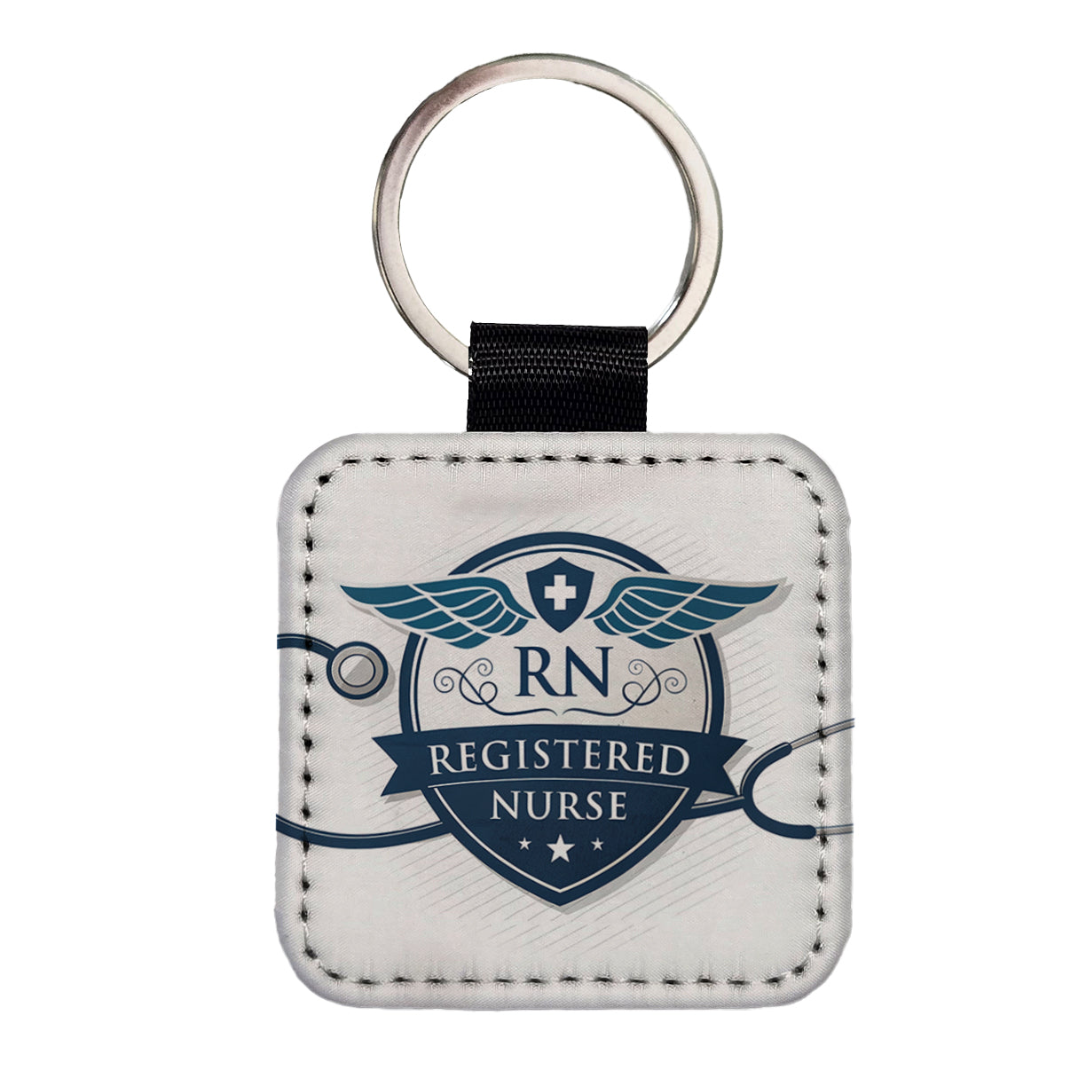 RN Registered Nurse Medical Hospital Square Faux Leather Keychain