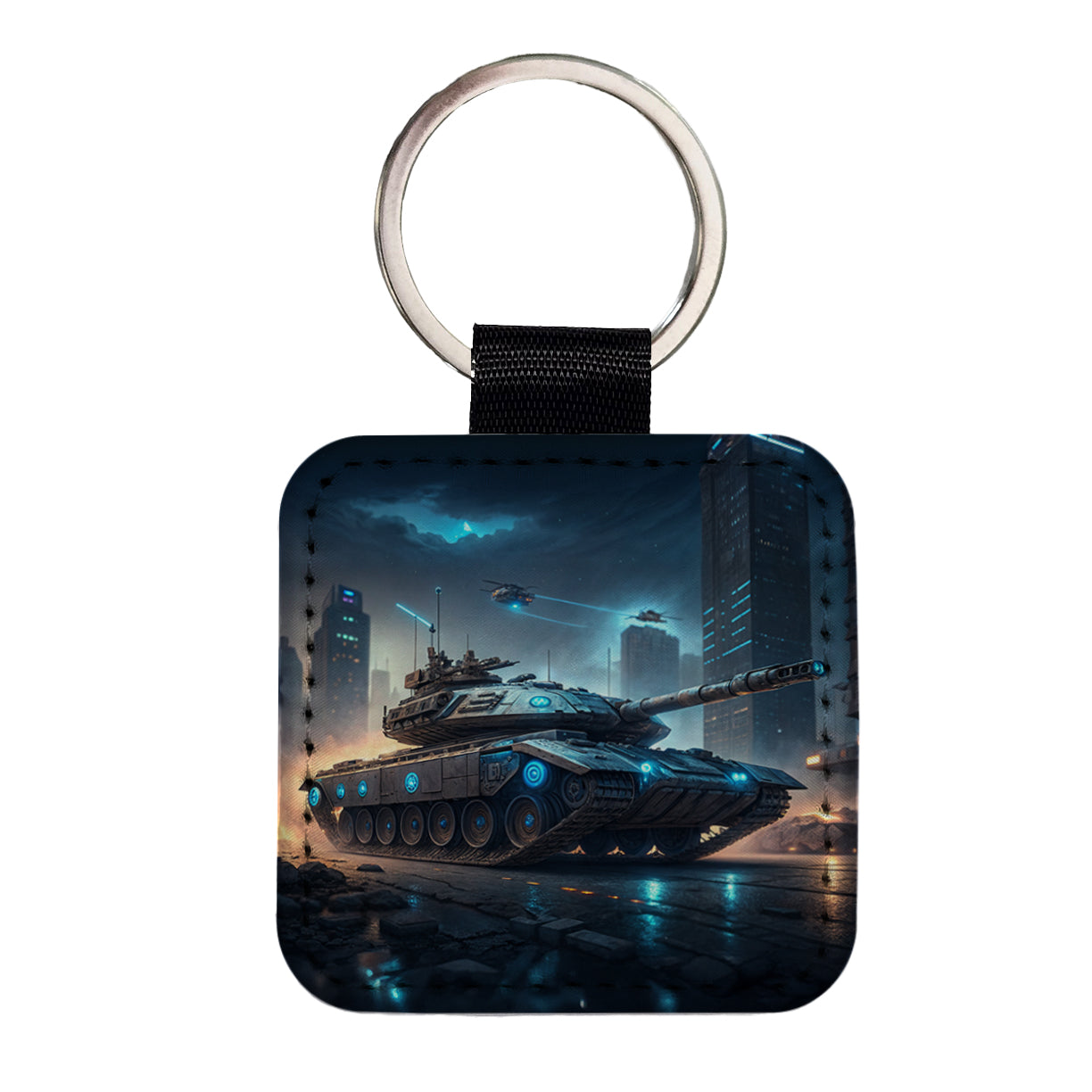 Sci-Fi Tank Urban Warfare Square Faux Leather Keychain